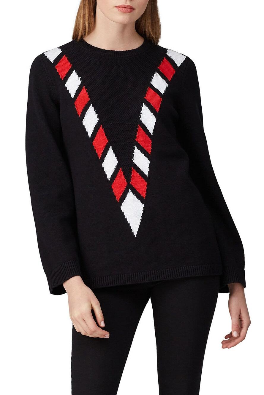VICTOR GLEMAUD Black Red White Candy Detail Cotton Cashmere V Front Sweater S